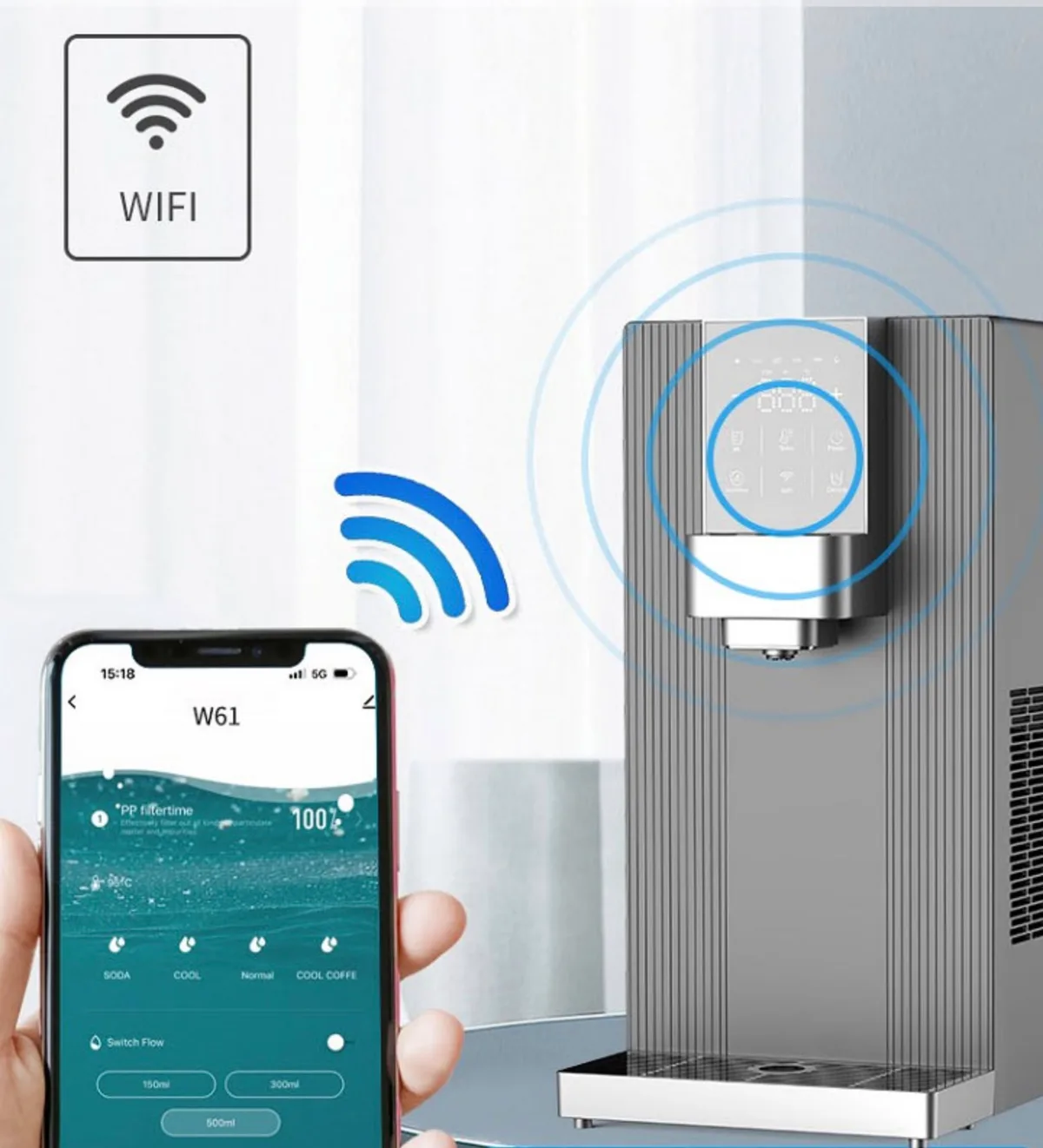 Aer Et Aqua W61 aparatas ir jo Wi-Fi valdymo programėlė telefone