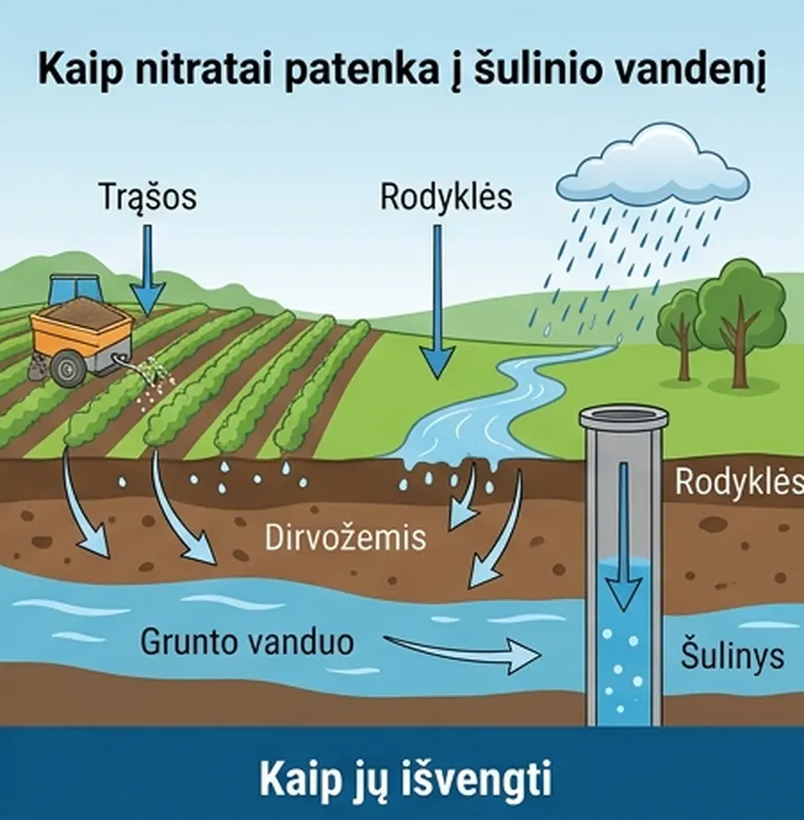 Kaip nitratai patenka į šulinio vandenį
